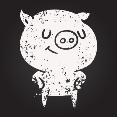 Karatahta tebeşirle çizilmiş mutlu çizgi film domuzu.