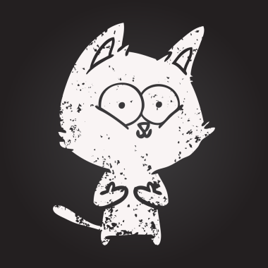 Bir insan tarafından çizilmiş kara tahta tebeşir çizgi film kedisi.