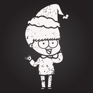 Tahta tebeşirle çizilmiş mutlu el çizimi Noel Baba şapkası takan bir çocuk bir insan tarafından çizilmiş.