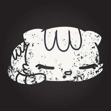 Tahta tebeşir, bir insan tarafından çizilmiş kawaii sevimli, uyuyan kedi resmi.