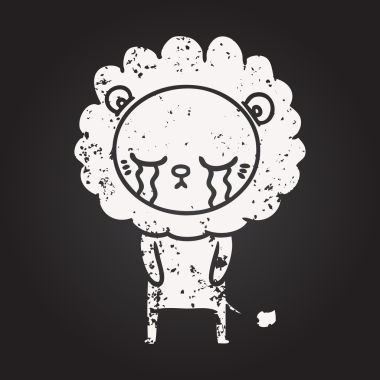 Tahta tebeşirle ağlayan çizgi film aslanı bir insan tarafından çizilmiş.