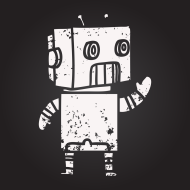 Bir insan tarafından çizilmiş kara tahta tebeşir çizgi film robotu.