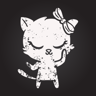 Tahta tebeşirle şirin çizgi film kedisi, bir insan tarafından çizilmiş.