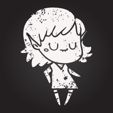 Karatahta tebeşirli mutlu çizgi film elf kızı bir insan tarafından çizilmiş elbise giyiyor.