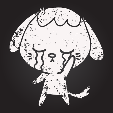 Bir insan tarafından çizilmiş karatahta karikatür köpeği ağlıyor.