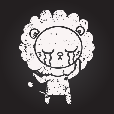 Tahta tebeşirle ağlayan çizgi film aslanı bir insan tarafından çizilmiş.