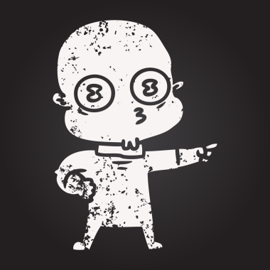 Karatahta tebeşir karikatürü bir insan tarafından çizilmiş garip kel uzay adamı.