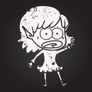 Tahta tebeşir karikatürü bir insan tarafından çizilmiş elf kızı şok etti.