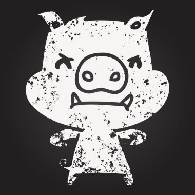 Karatahta tebeşir kızgın çizgi film domuzu bir insan tarafından çizilmiş.