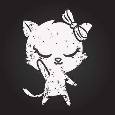 Tahta tebeşirle şirin çizgi film kedisi, bir insan tarafından çizilmiş.