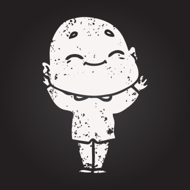 Karatahta tebeşir karikatürü Bir insan tarafından çizilmiş mutlu kel adam