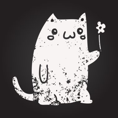 Karatahta tebeşirle sevimli çizgi film kedisi Bir insan tarafından çizilmiş çiçek