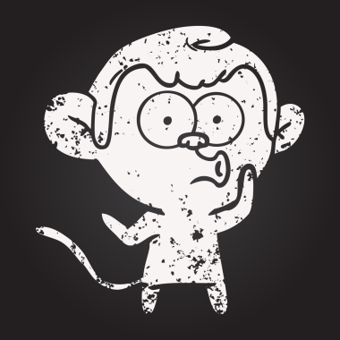 Tahta tebeşir karikatür korna çalan maymun bir insan tarafından çizilmiş.