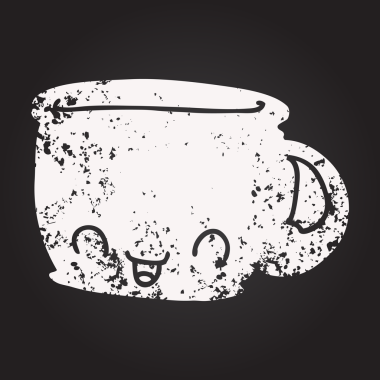 Bir insan tarafından çizilmiş karatahta tebeşirli bir fincan kahve.