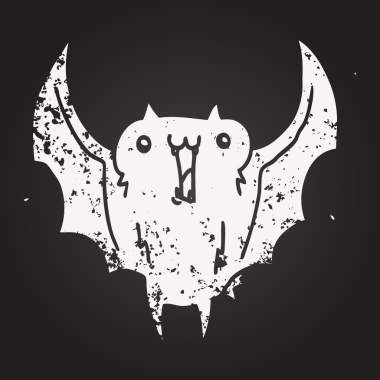 Kara tahta tebeşirle çizilmiş mutlu vampir yarasa bir insan tarafından çizilmiş.