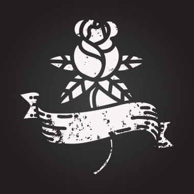 Siyah tebeşir dövmesi bir insan tarafından çizilmiş gül ve pankarttır.