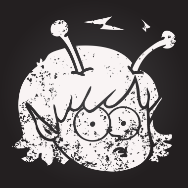 Kara tahta tebeşir karikatürü telepatik uzaylı kız yüzü bir insan tarafından çizilmiş.