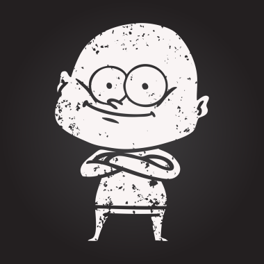 Karatahta tebeşirli kel adam bir insan tarafından çizilmiş.