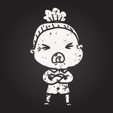 Karatahta tebeşir karikatürü. Kızgın yaşlı kadın bir insan tarafından çizilmiş.