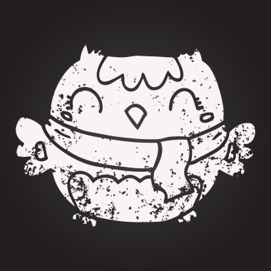 Bir insan tarafından çizilmiş kara tahta tebeşir, sevimli çizgi film baykuşu.