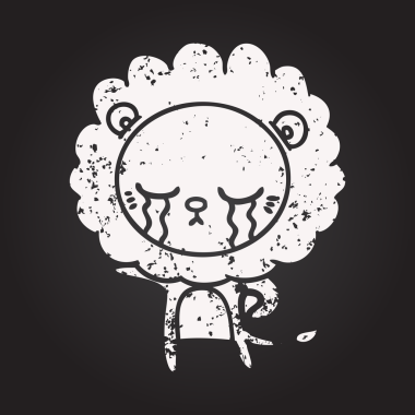 Tahta tebeşirle ağlayan çizgi film aslanı bir insan tarafından çizilmiş.