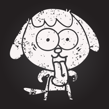 Bir insan tarafından çizilmiş kara tahta tebeşirle çizilmiş şirin bir köpek.