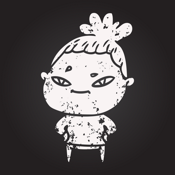 Bir insan tarafından çizilmiş kara tahta tebeşir karikatür kadın.