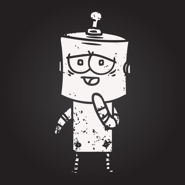 Bir insan tarafından çizilmiş kara tahta tebeşir çizgi film robotu.