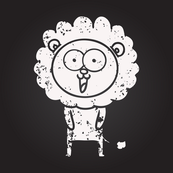 Karatahta tebeşirle çizilmiş mutlu çizgi film aslanı.