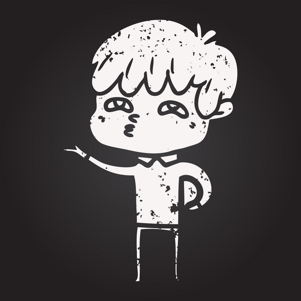 Tahta tebeşir karikatürü. Bir insan tarafından çizilmiş meraklı bir adam.