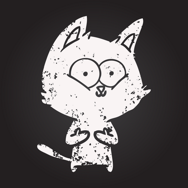 Bir insan tarafından çizilmiş kara tahta tebeşir çizgi film kedisi.