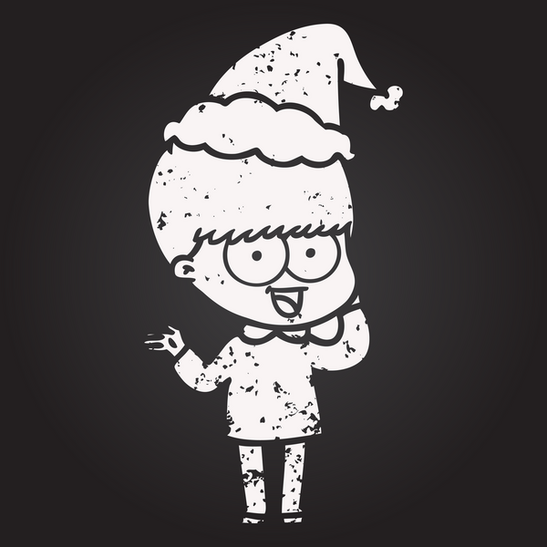 Tahta tebeşirle çizilmiş mutlu el çizimi Noel Baba şapkası takan bir çocuk bir insan tarafından çizilmiş.