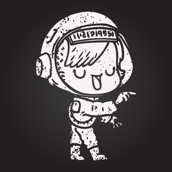 Bir insan tarafından çizilmiş kara tahta tebeşirli astronot kadın.