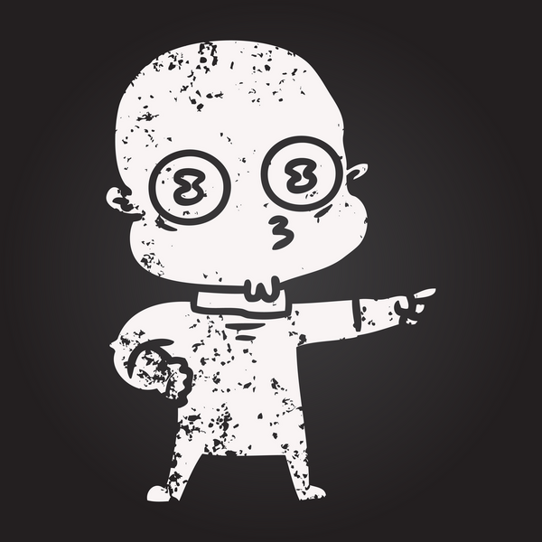 Karatahta tebeşir karikatürü bir insan tarafından çizilmiş garip kel uzay adamı.