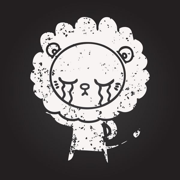 Tahta tebeşirle ağlayan çizgi film aslanı bir insan tarafından çizilmiş.