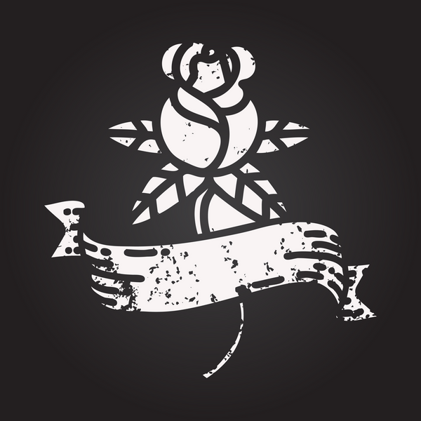 Siyah tebeşir dövmesi bir insan tarafından çizilmiş gül ve pankarttır.