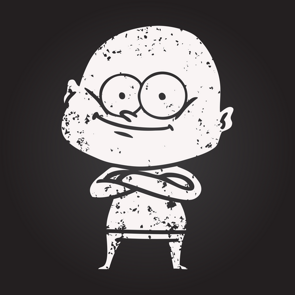 Karatahta tebeşirli kel adam bir insan tarafından çizilmiş.