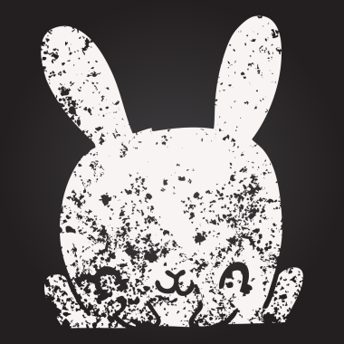 Bir insan tarafından çizilmiş kara tahta tebeşir çizgi film tavşanı