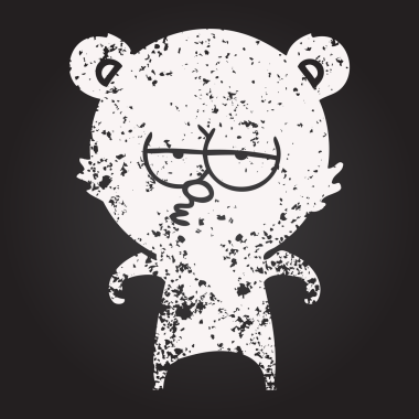 Karatahta tebeşir sıkılmış ayı çizgi filmi bir insan tarafından çizilmiş.