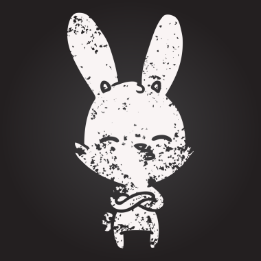 Bir insan tarafından çizilmiş kara tahta tebeşir meraklı tavşan çizgi filmi.