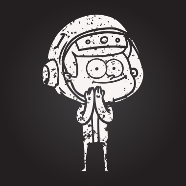 Kara tahta tebeşir mutlu astronot çizgi filmi bir insan tarafından çizilmiş.