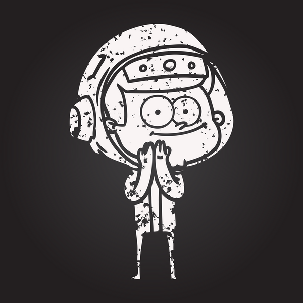 Kara tahta tebeşir mutlu astronot çizgi filmi bir insan tarafından çizilmiş.