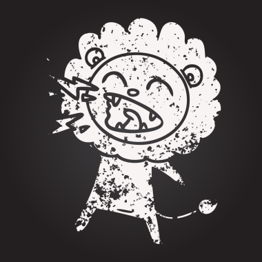 Bir insan tarafından çizilmiş karatahta karikatür kükreyen aslan.