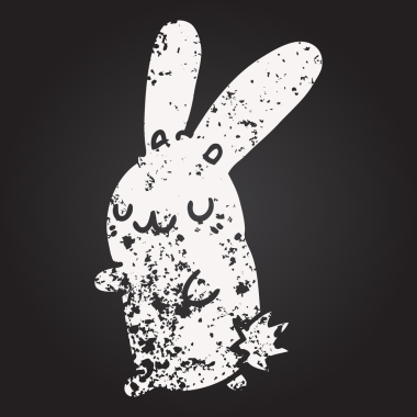 Bir insan tarafından çizilmiş kara tahta tebeşir şirin çizgi film tavşanı.