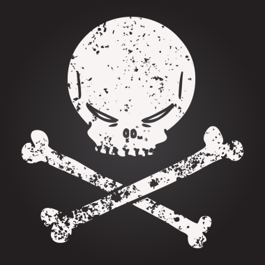 Tahta tebeşir, karikatür kafatası ve insan tarafından çizilmiş çapraz kemikler.