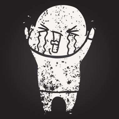 Tahta tebeşir karikatürü, bir insan tarafından çizilmiş kel adam ağlıyor.