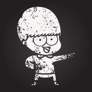 Kara tahta tebeşir mutlu çizgi film çocuğu bir insan tarafından çizilmiş.