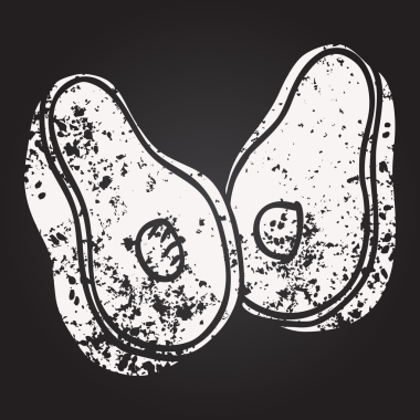 Bir insan tarafından çizilmiş karatahta avokado çizimi.