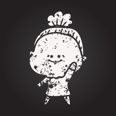 Kara tahta karikatür mutlu yaşlı kadın bir insan tarafından çizilmiş.