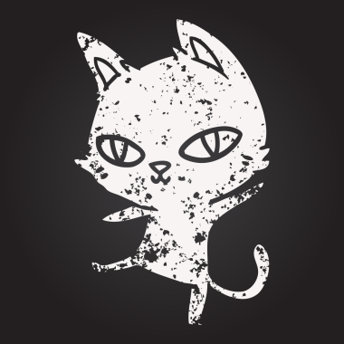 Bir insan tarafından çizilmiş kara tahta tebeşir çizgi film kedisi.